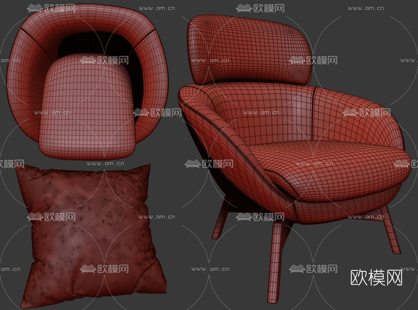 Minotti Russell现代布艺扶手休闲椅3d模型下载（渲染图3）
