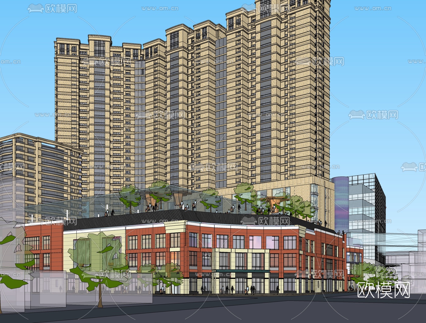 欧式商业街免费su模型下载（渲染图1）