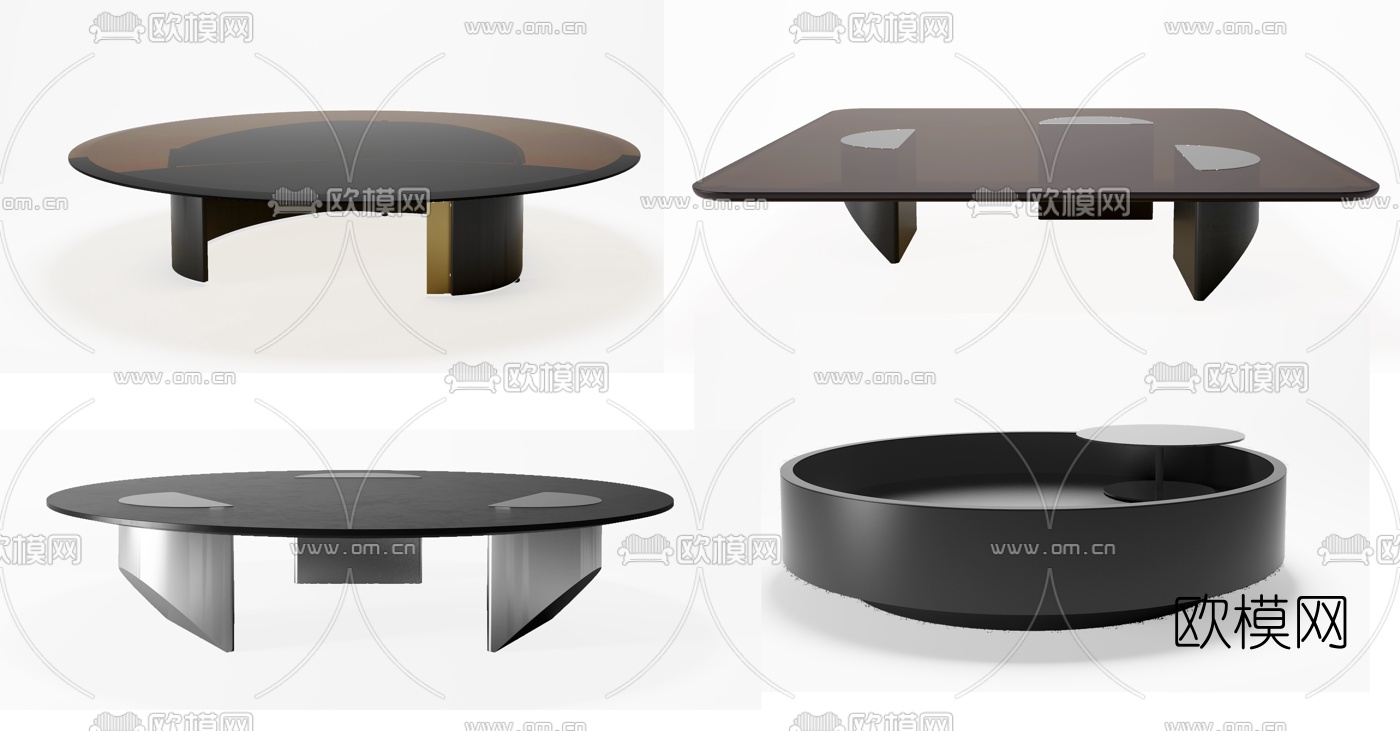 现代圆形茶几组合3d模型