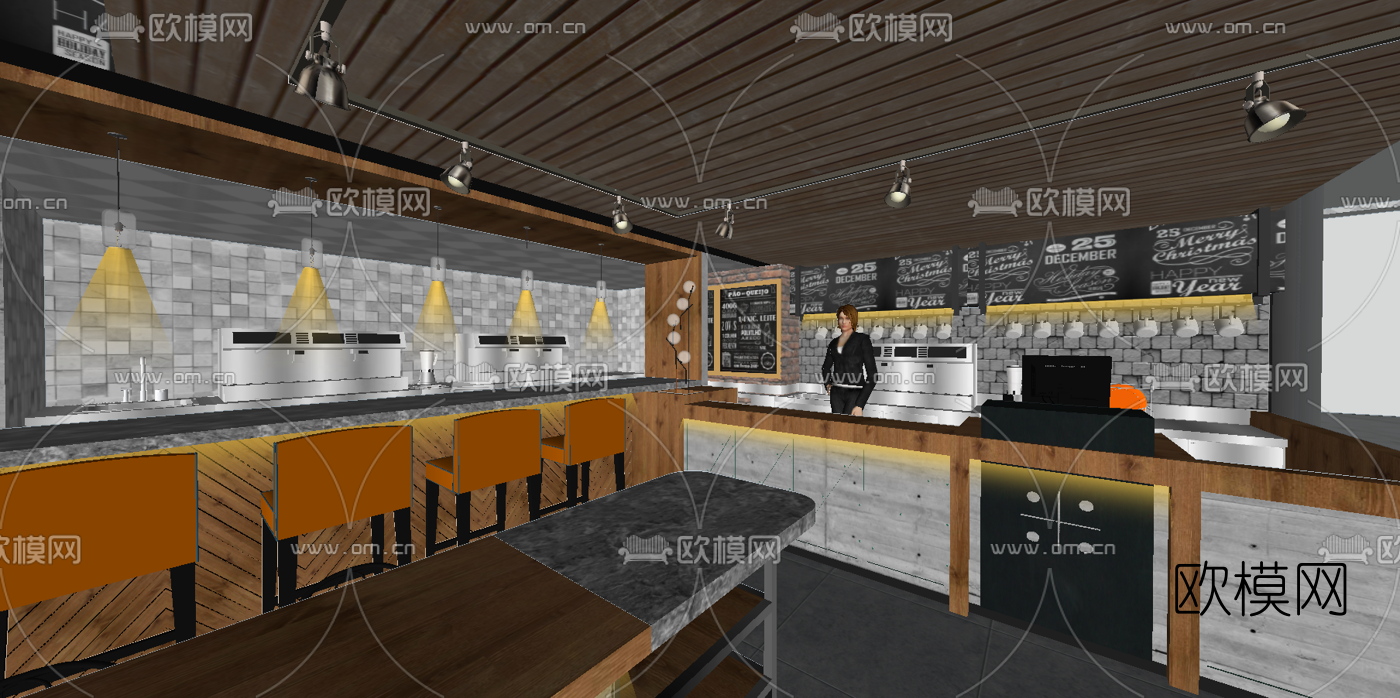 工业风咖啡厅su模型下载（渲染图4）