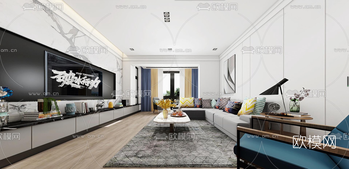 现代客厅餐厅VR全景3d模型