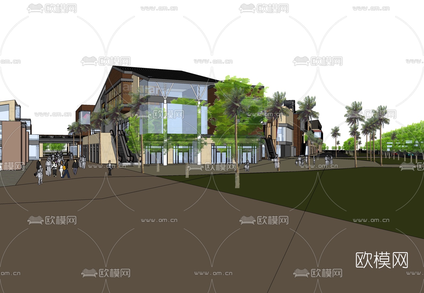现代商业街免费su模型下载
