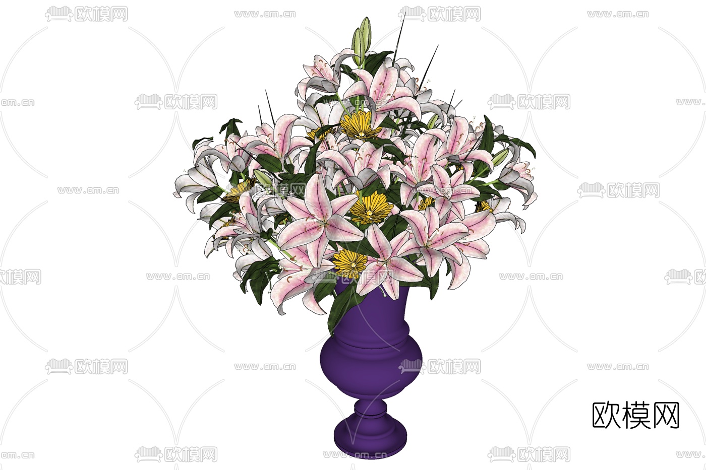 现代花卉花瓶免费su模型下载