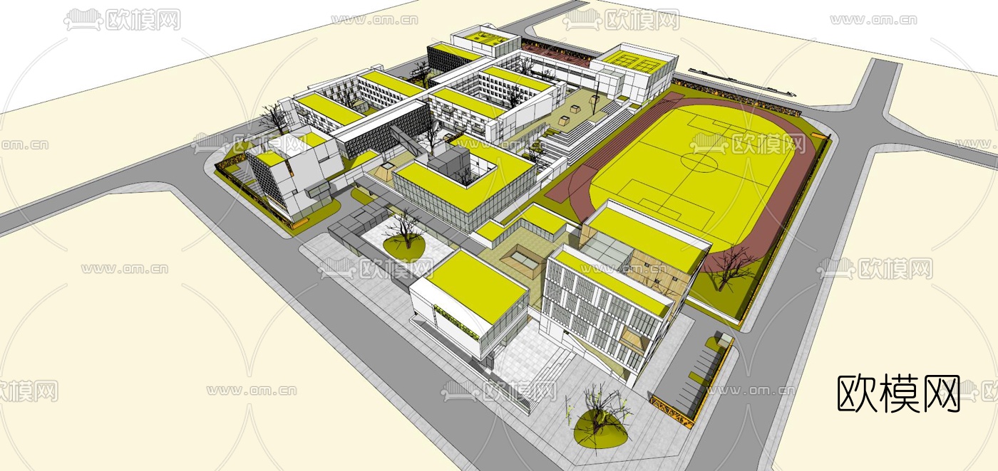 现代学校规划su模型下载（渲染图2）