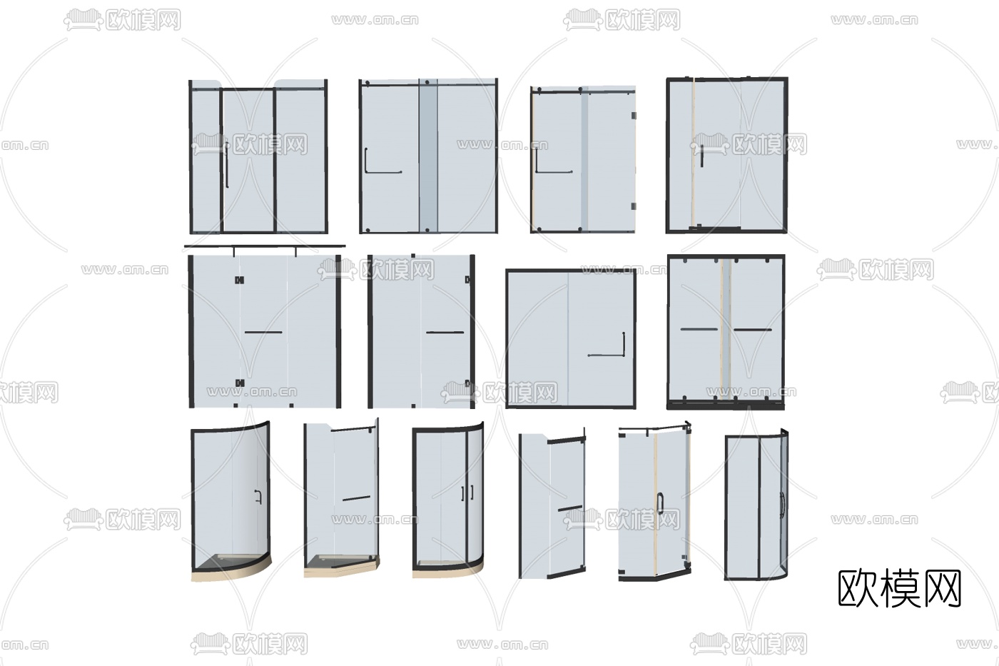 现代玻璃淋浴房组合su模型下载