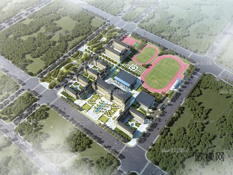 法式学校规划su模型下载(渲染图1)