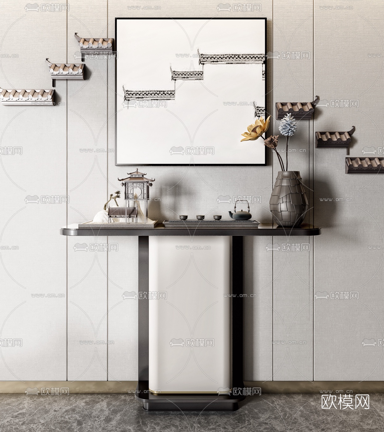 新中式端景台3d模型
