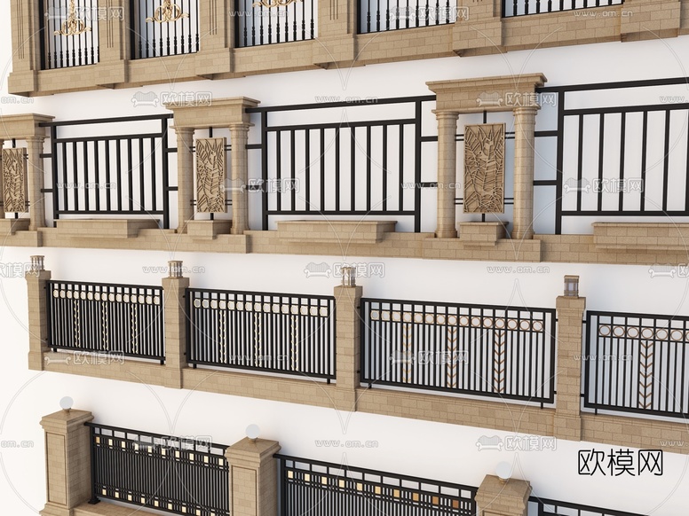 欧式围栏围墙铁艺围栏3d模型下载(渲染图2)