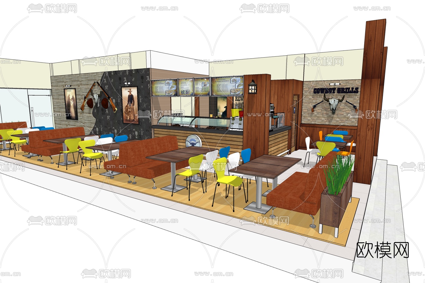 现代快餐店免费su模型下载