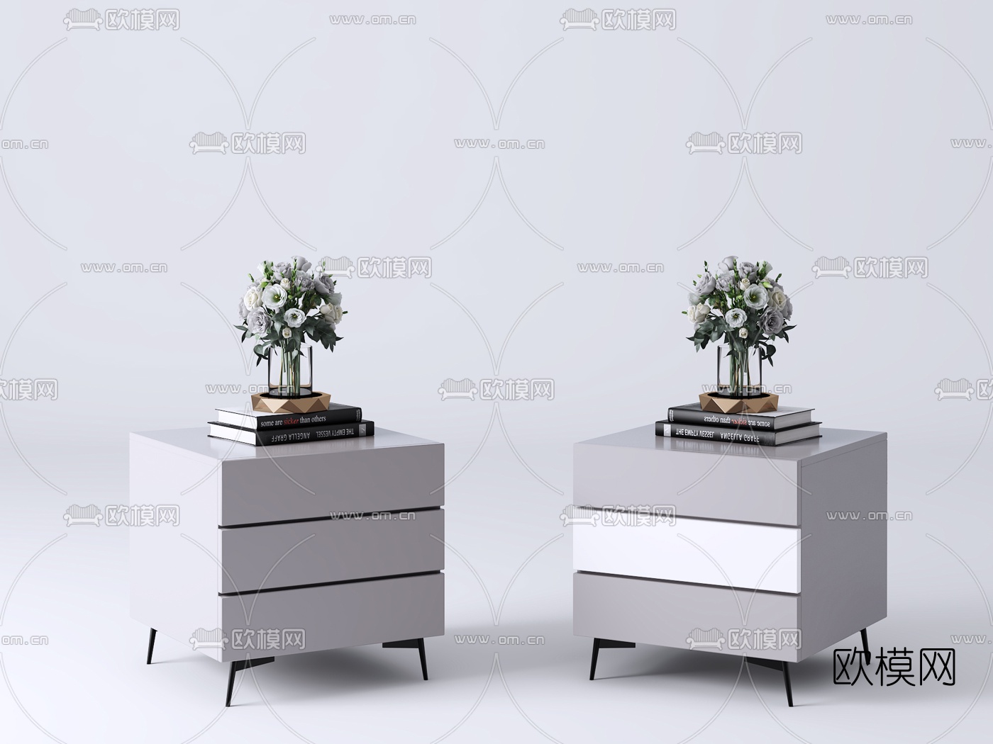 现代实木床头柜组合3d模型下载（渲染图2）