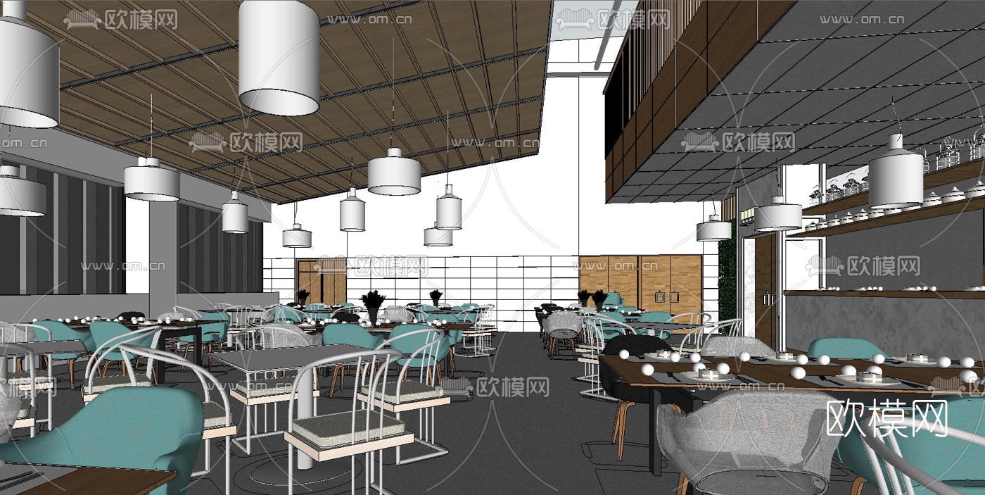 现代食堂su模型下载（渲染图2）