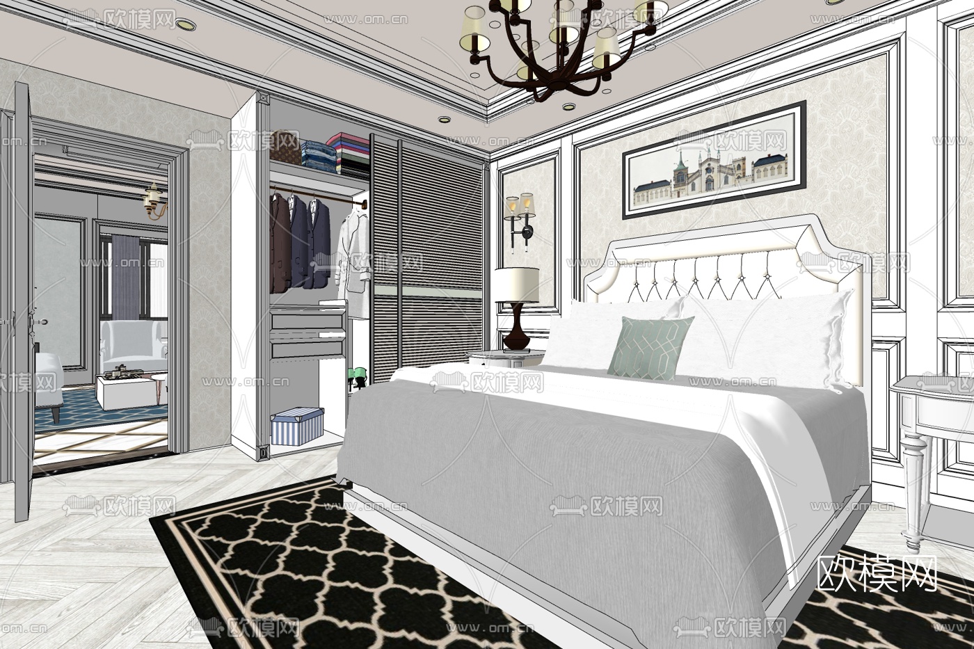 简欧卧室免费su模型下载