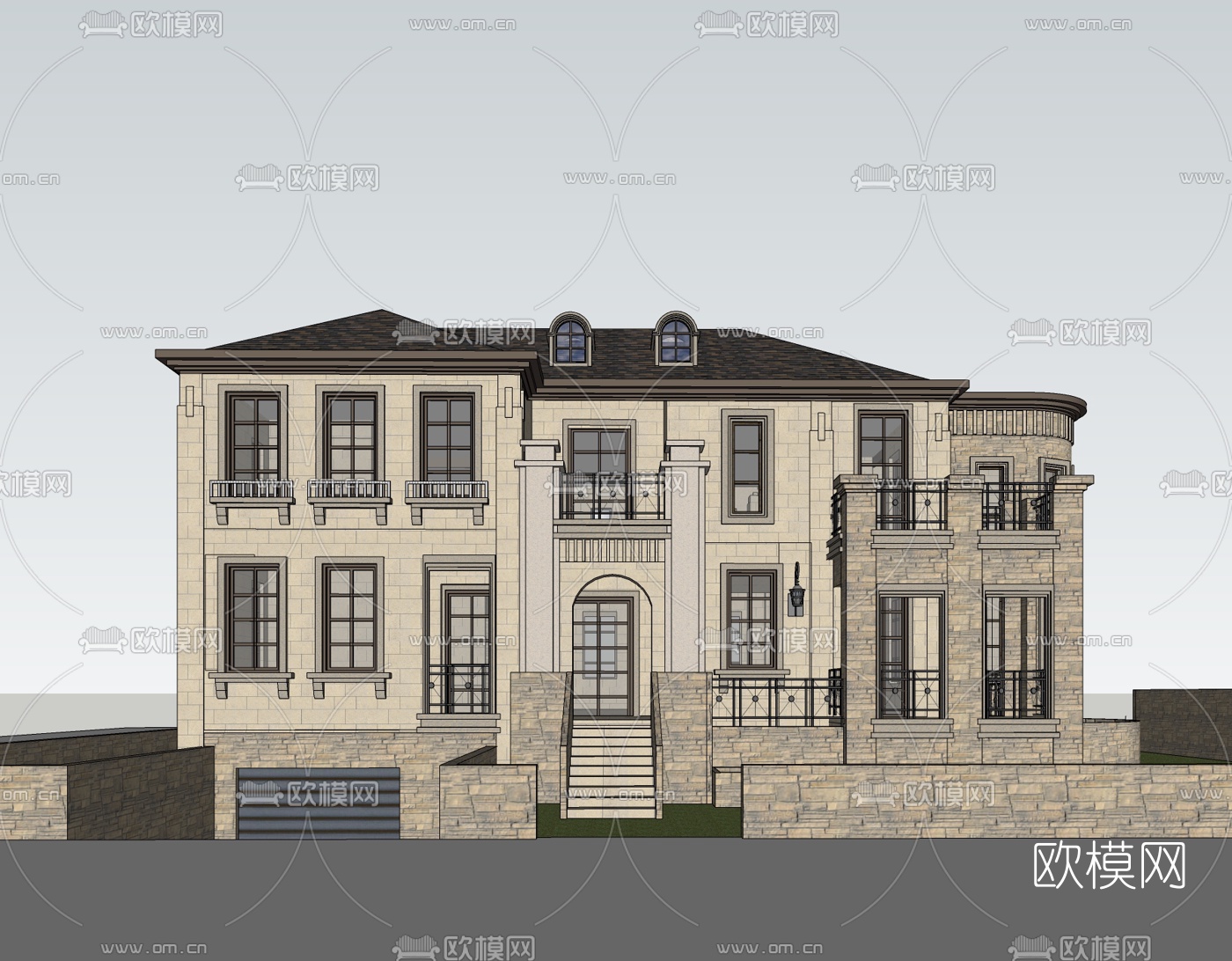 欧式独栋别墅免费su模型下载