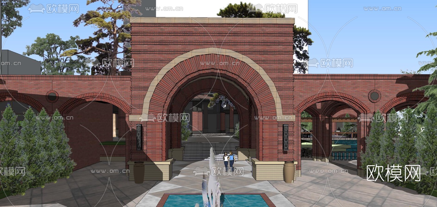 欧式公园入口景观su模型下载（渲染图1）
