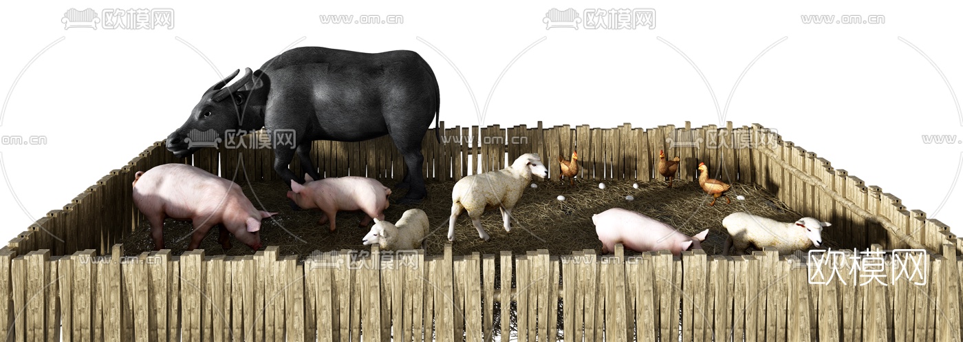 现代家禽猪鸡牛羊3d模型下载