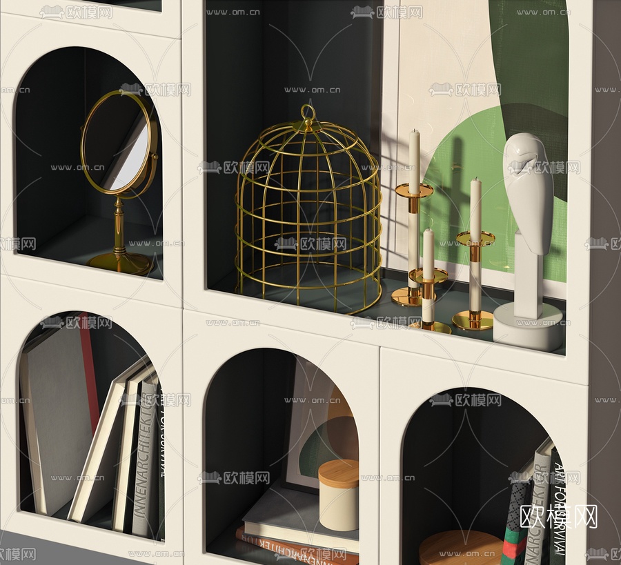 北欧装饰拱形书架3d模型