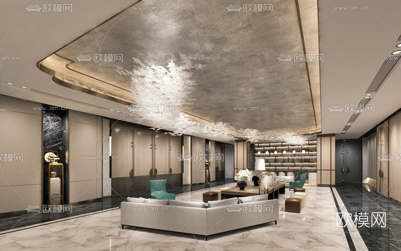 现代会所大堂休息区3d模型