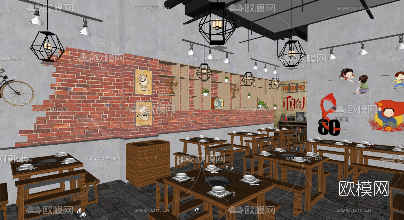 工业风火锅店su模型下载（渲染图2）