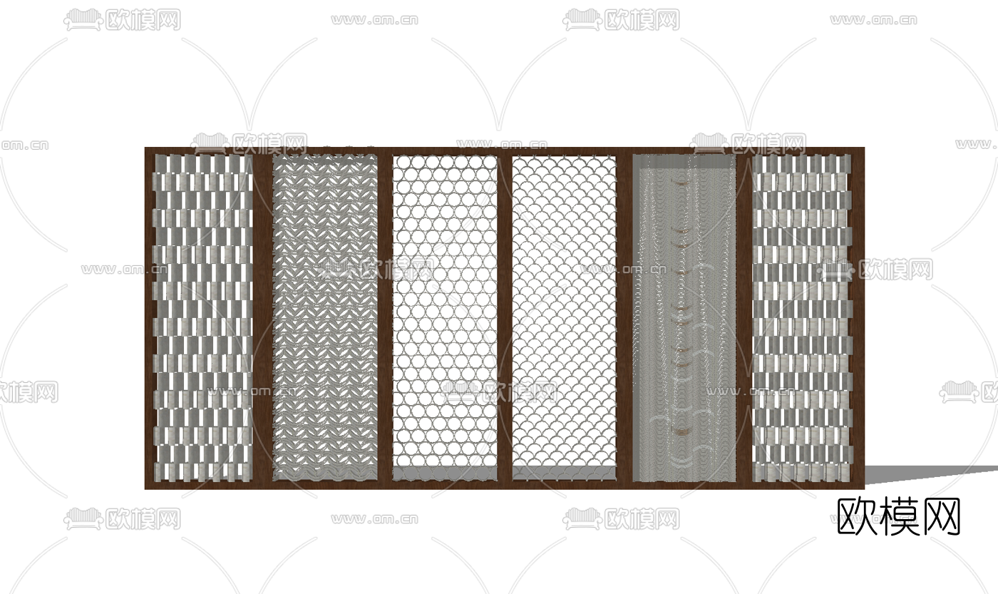 现代鱼鳞纹屏风隔断su模型下载