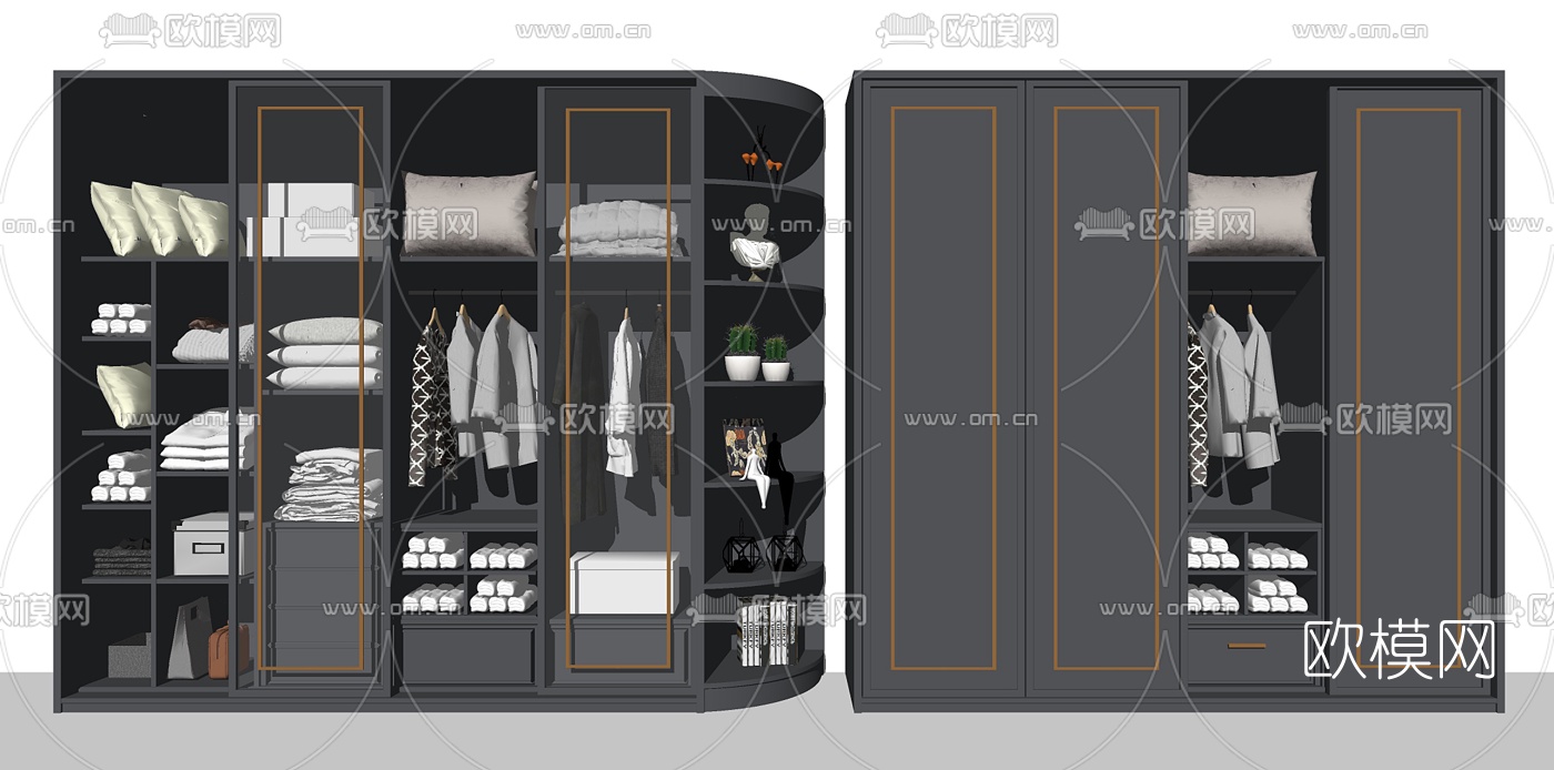 现代推拉门衣柜su模型下载