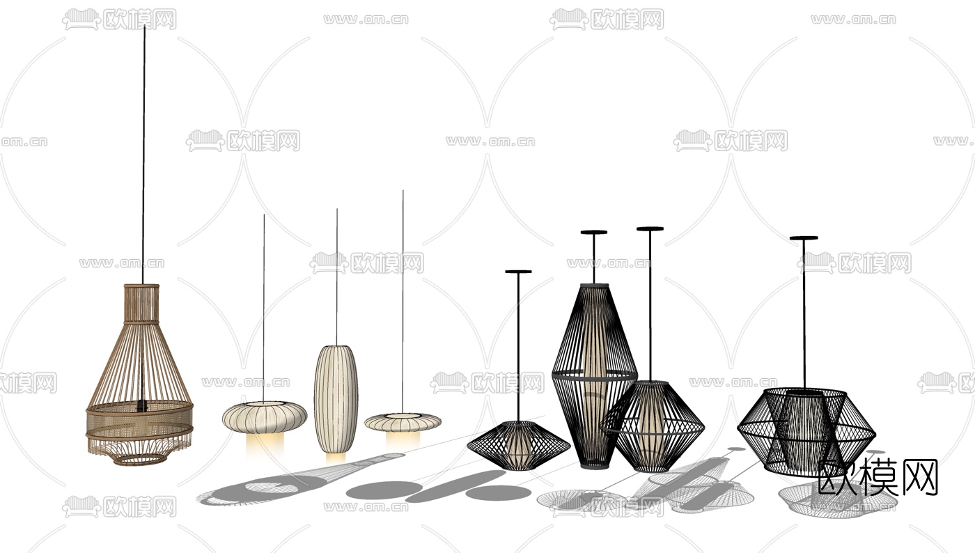 中式竹编吊灯su模型下载