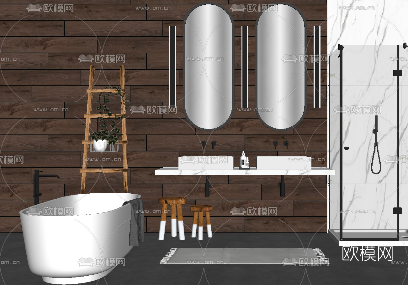 现代卫生间浴室su模型下载