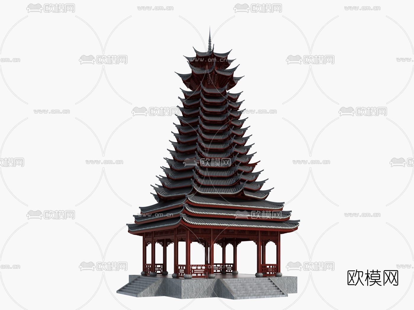 中式重檐六角鼓楼3d模型下载