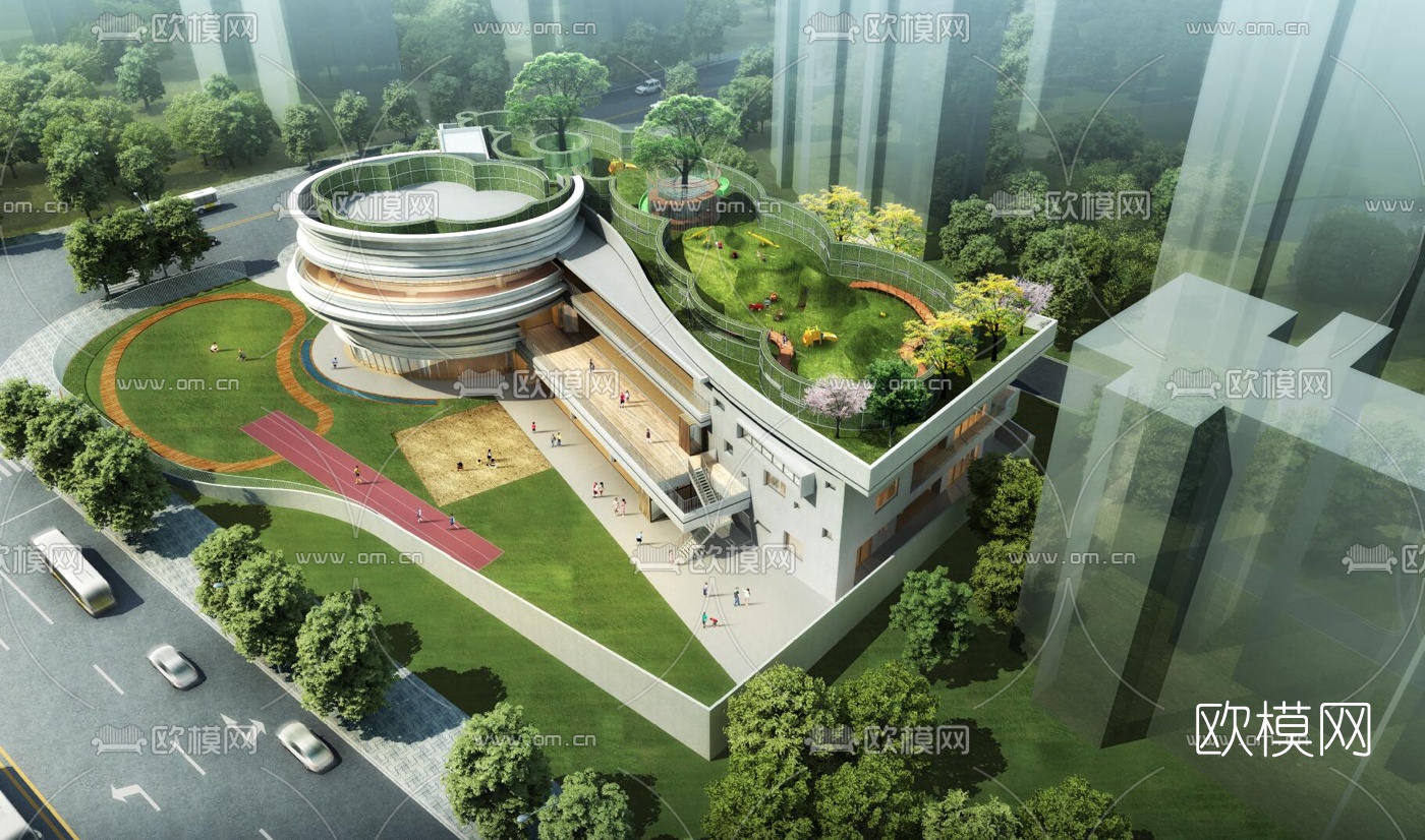 现代幼儿园外观su模型下载（渲染图2）