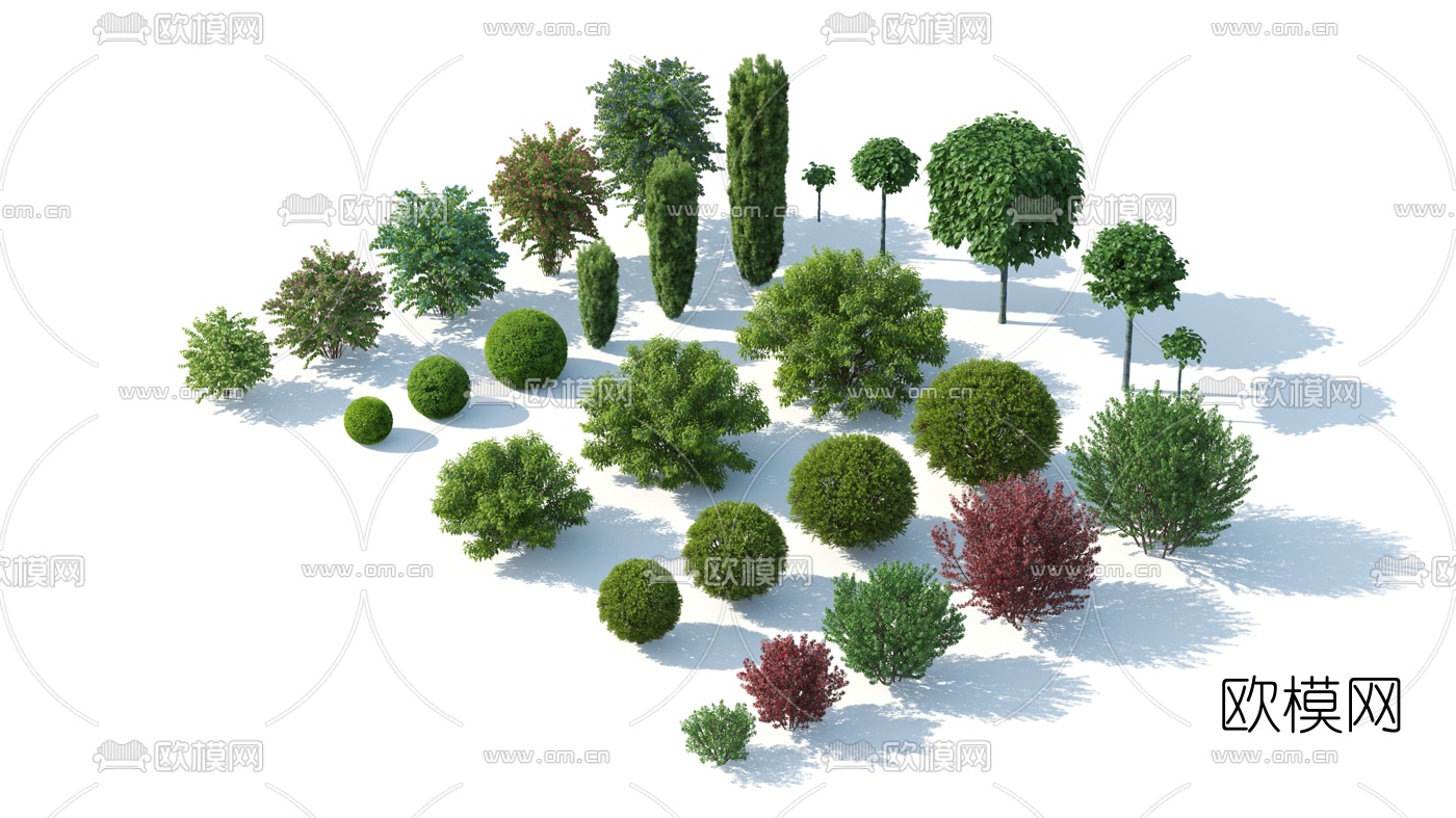 现代树木灌木3d模型下载