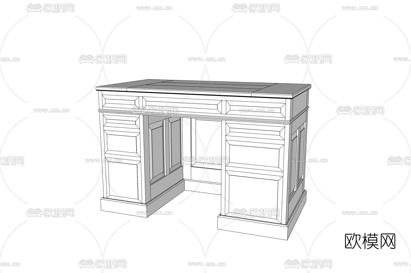 现代实木书桌免费su模型下载