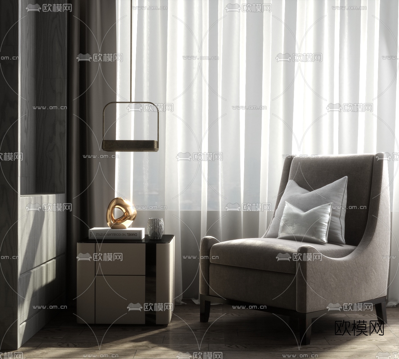 现代轻奢休闲沙发饰品组合3d模型下载