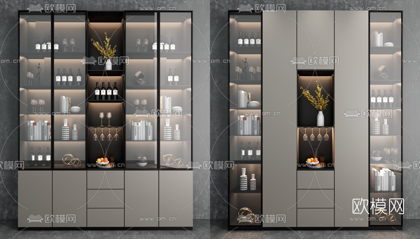 现代轻奢装饰柜酒柜组合3d模型