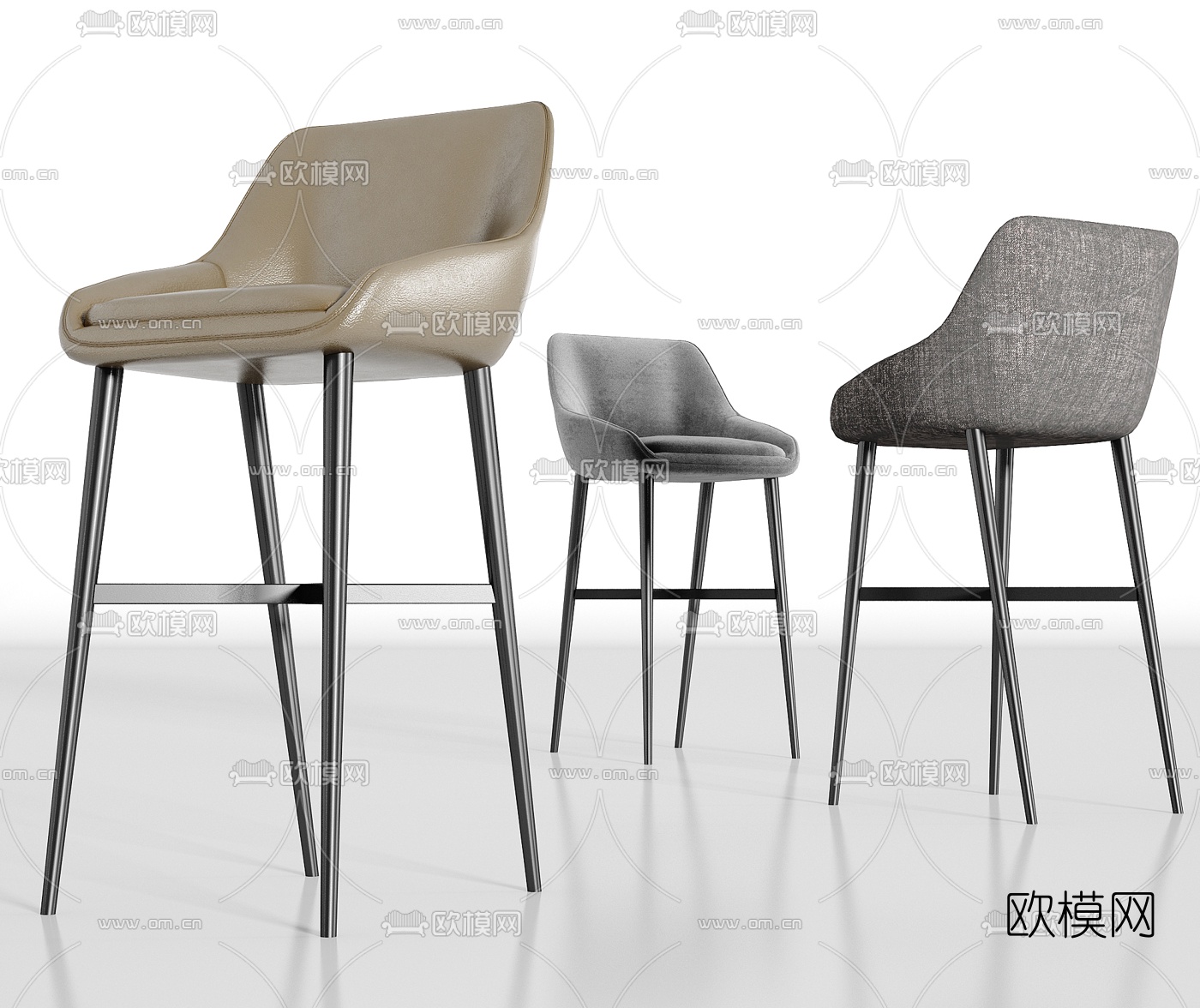现代皮革吧台椅3d模型下载