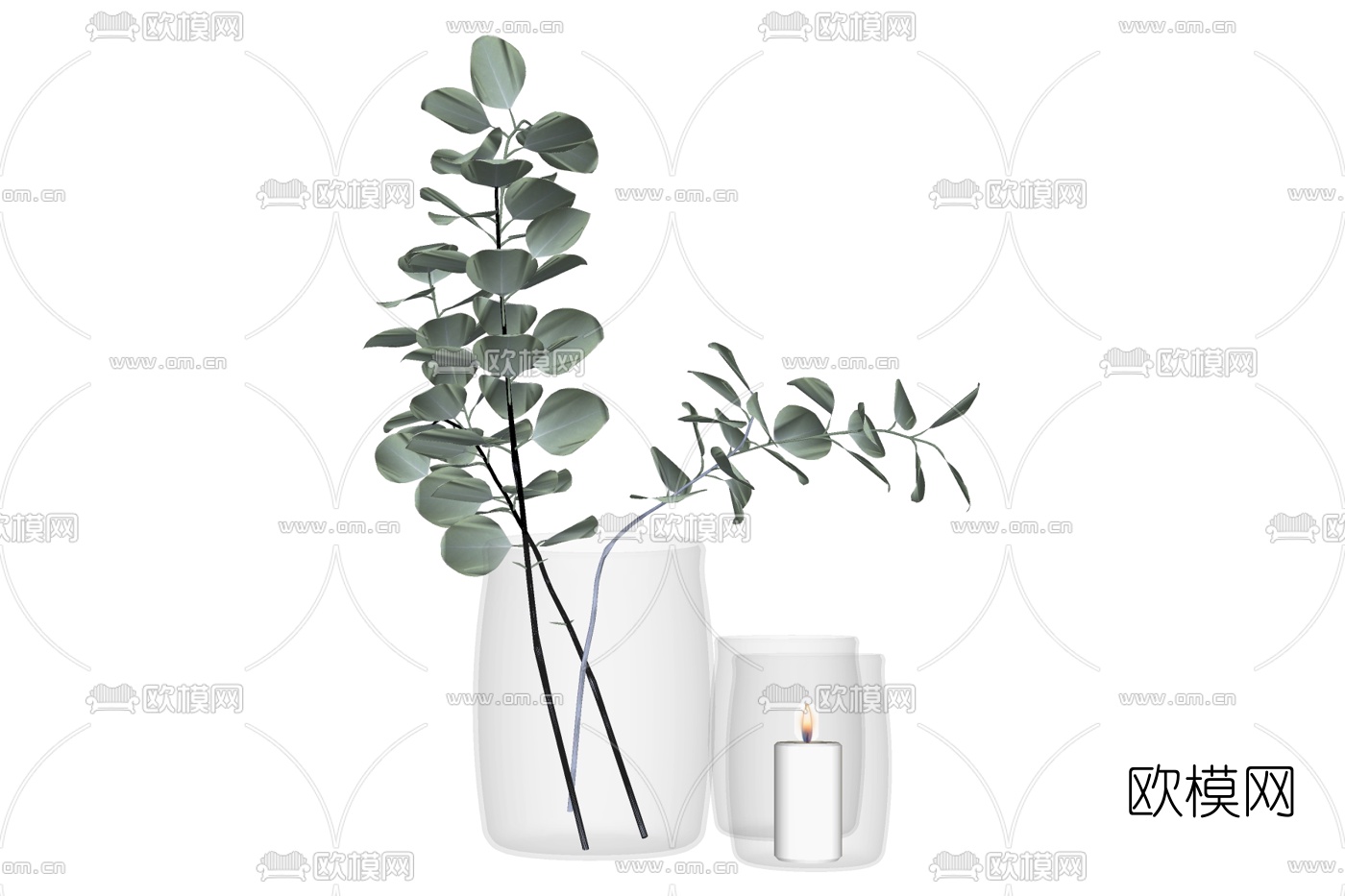 现代蜡烛花瓶花卉摆件免费su模型下载