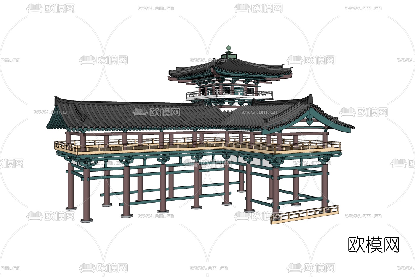 中式古建长廊免费su模型下载