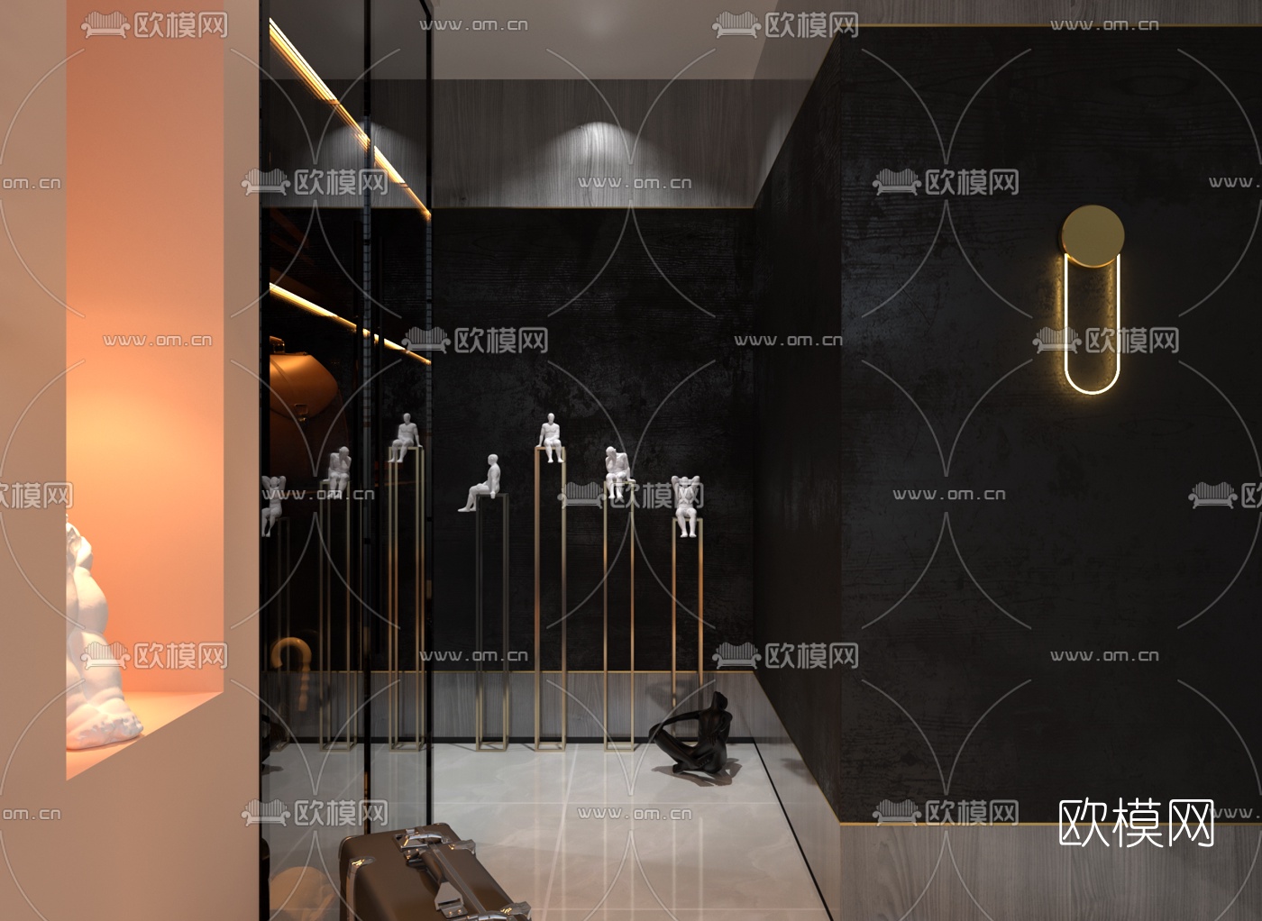 现代轻奢玄关过道3d模型