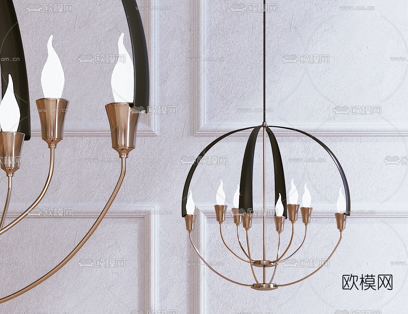 现代金属烛台吊灯3d模型下载