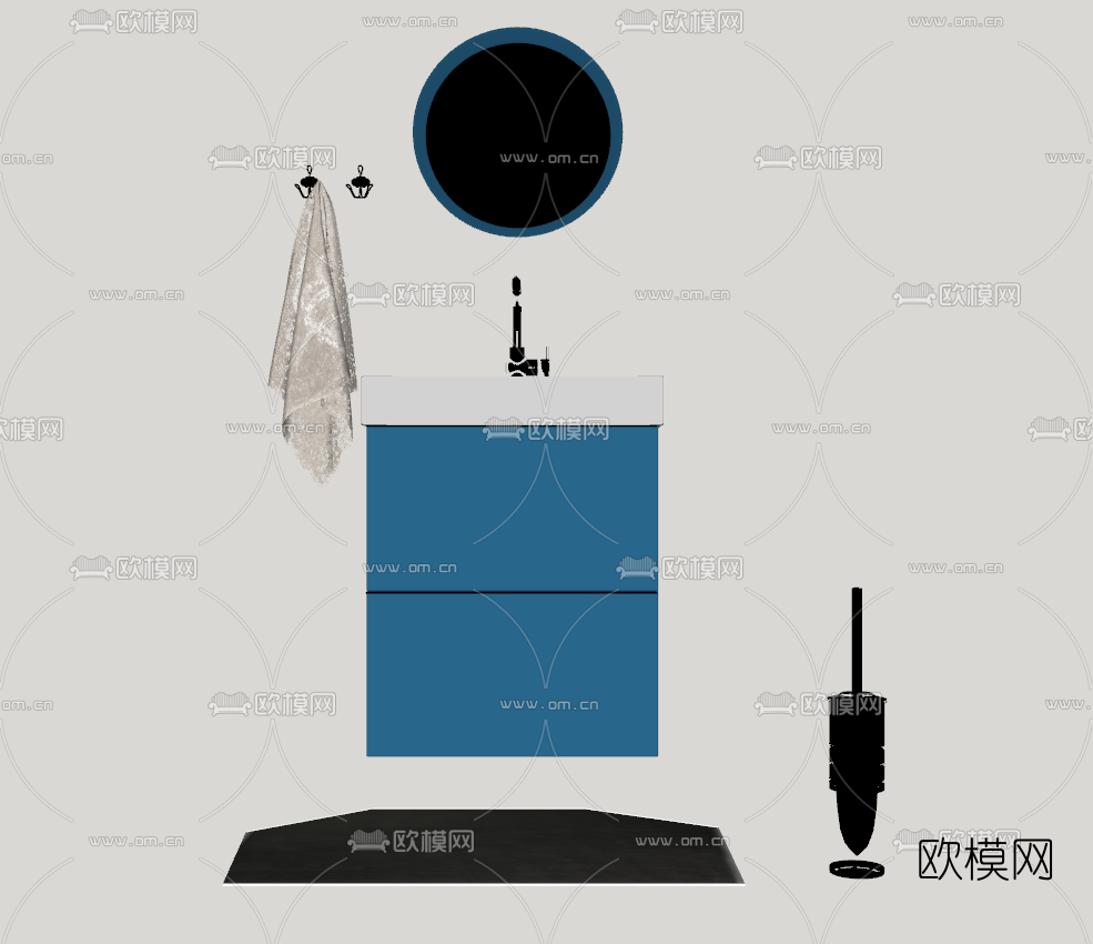 现代浴室洗手台su模型下载（渲染图1）