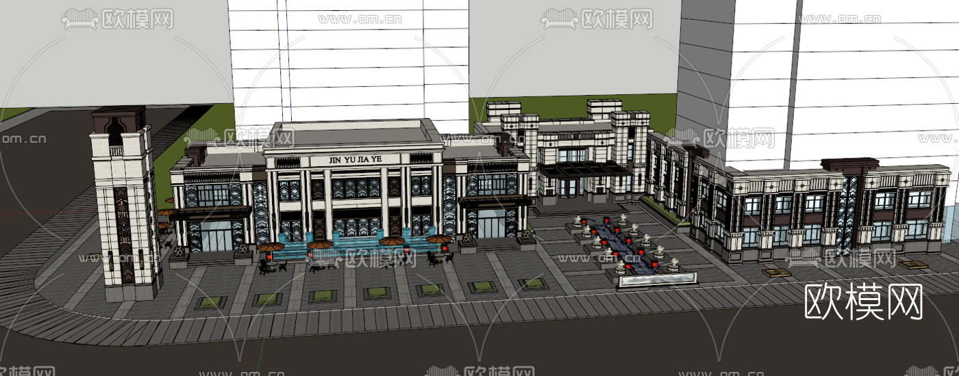 新古典商业会所su模型下载（渲染图2）
