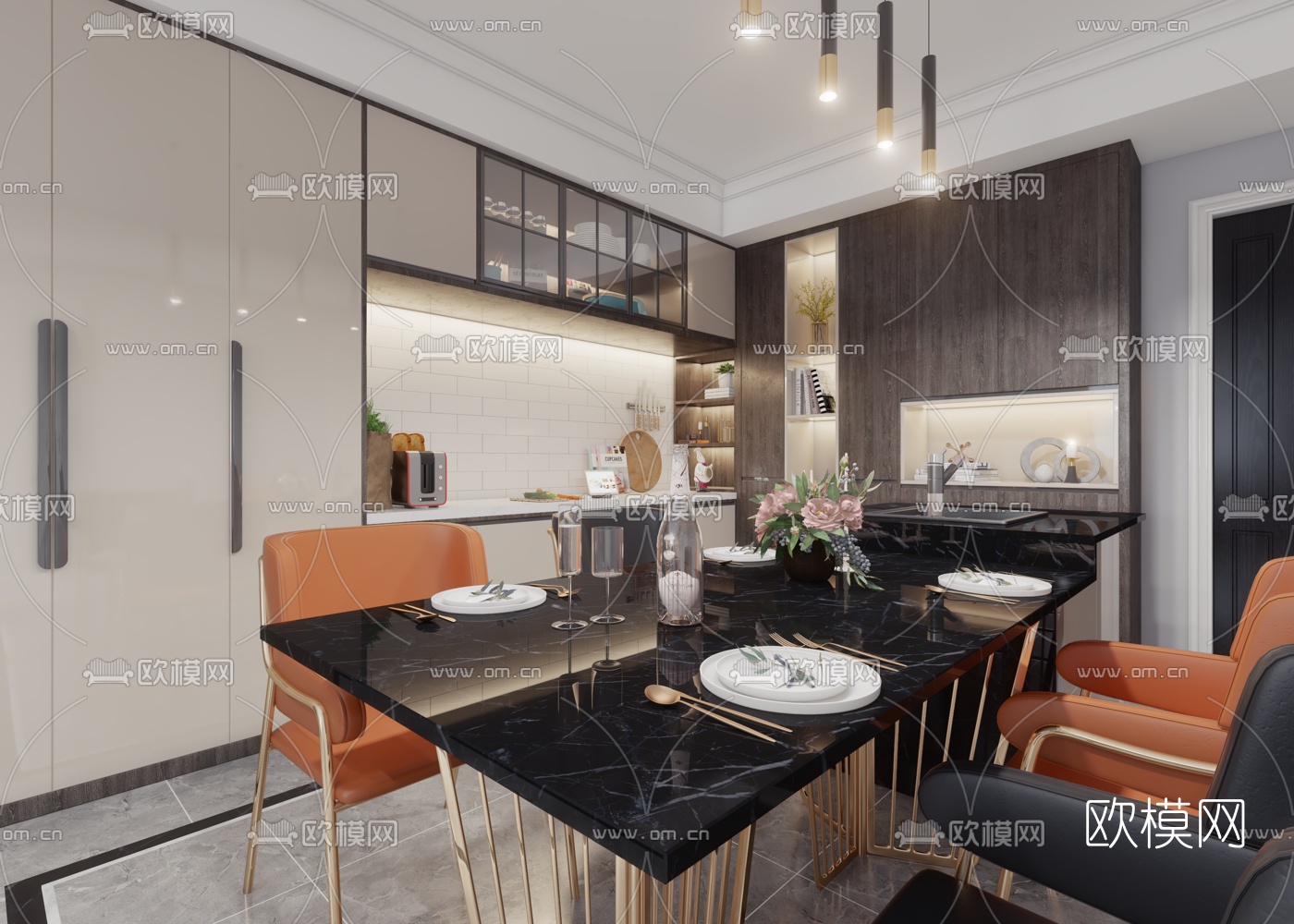 后现代客厅餐厅3d模型下载（渲染图4）