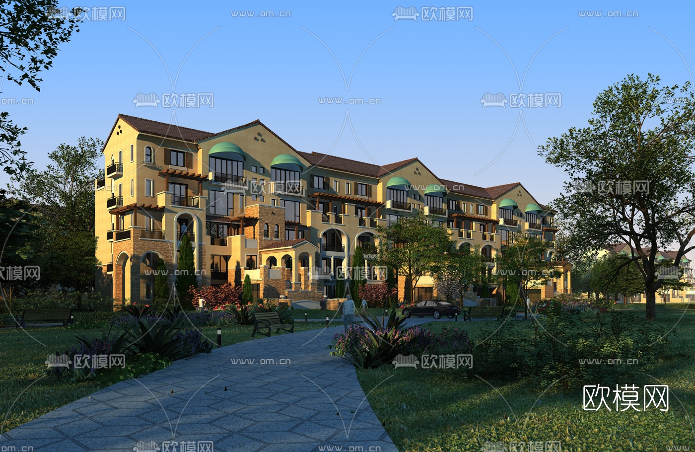 欧式联排别墅外观3d模型下载