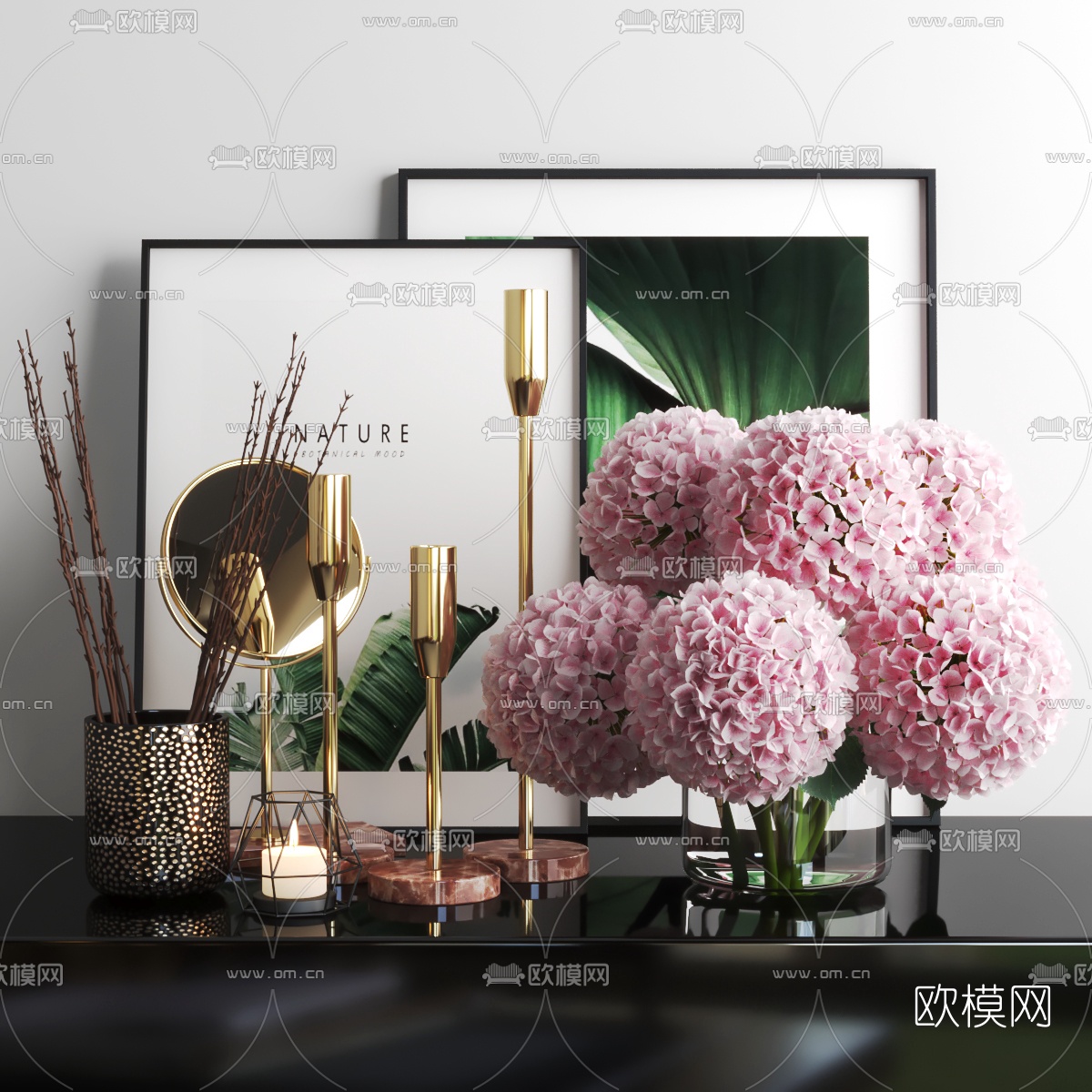 现代花瓶烛台装饰画摆件3d模型