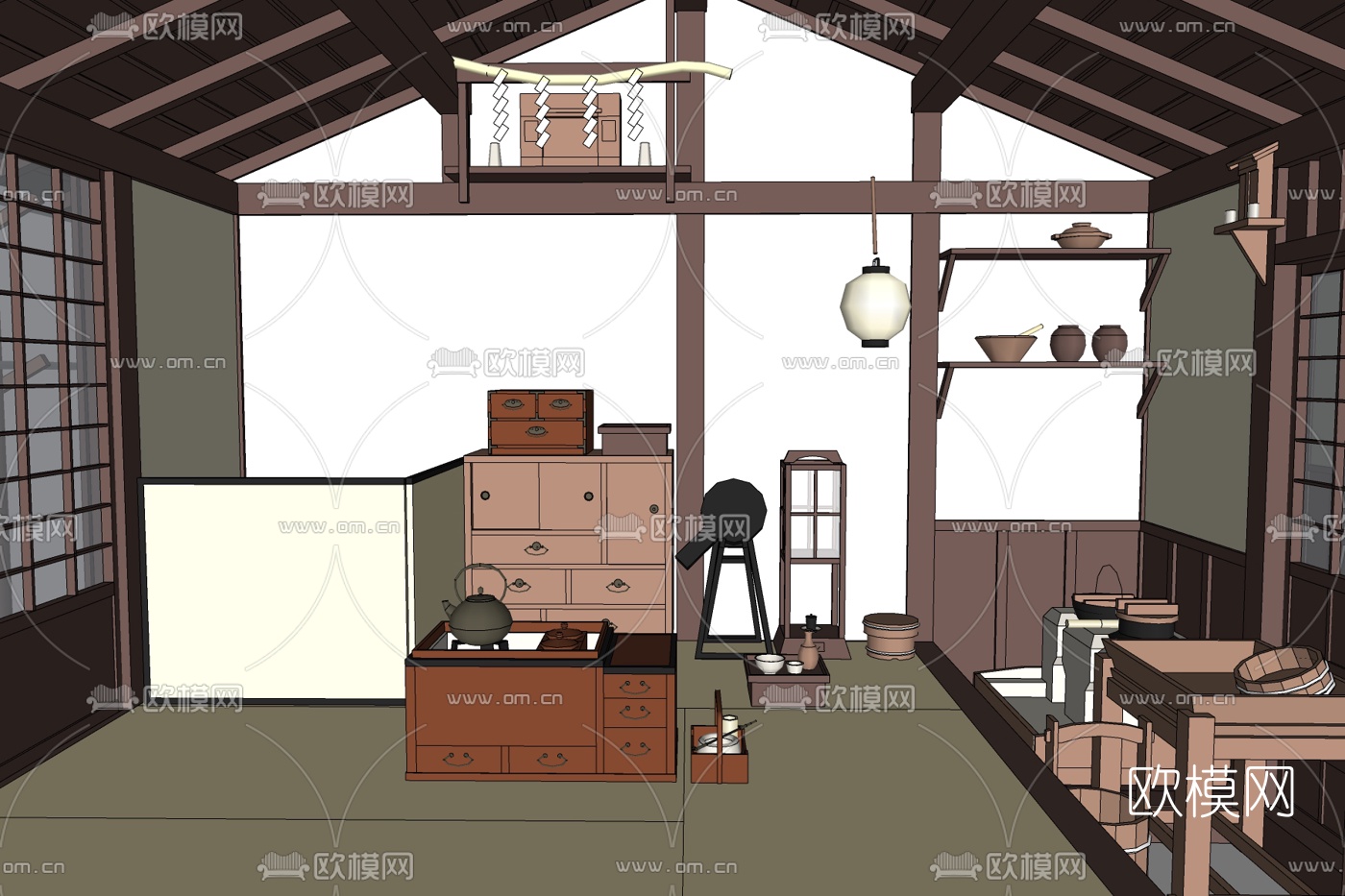 日式传统榻榻米卧室免费su模型下载