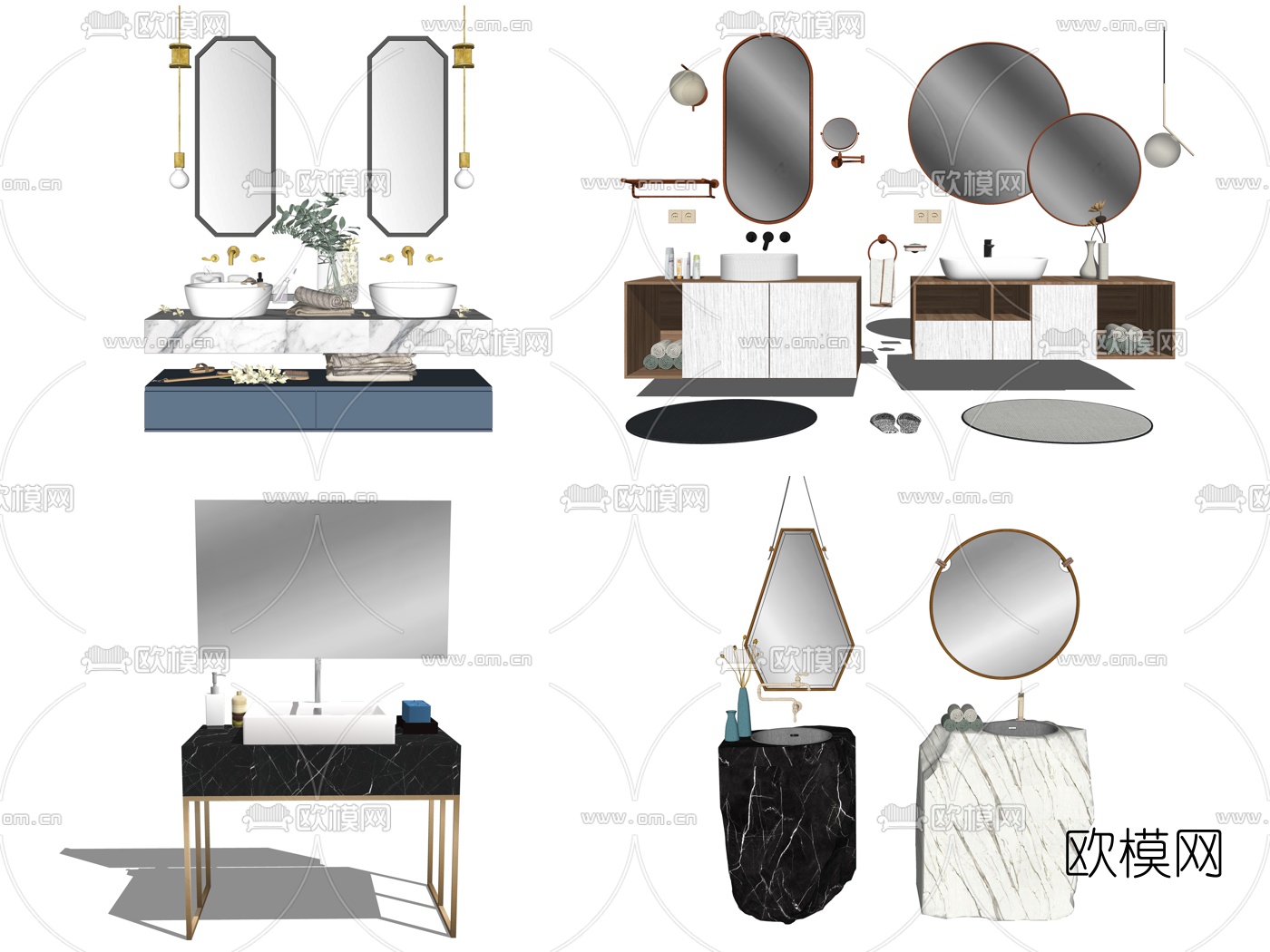 现代轻奢洗手台盆su模型下载