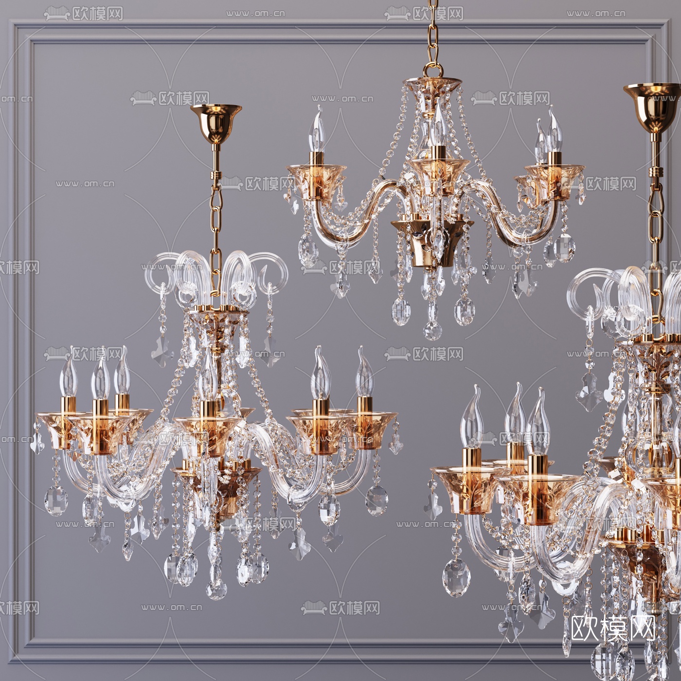 欧式金属水晶烛台吊灯3d模型下载