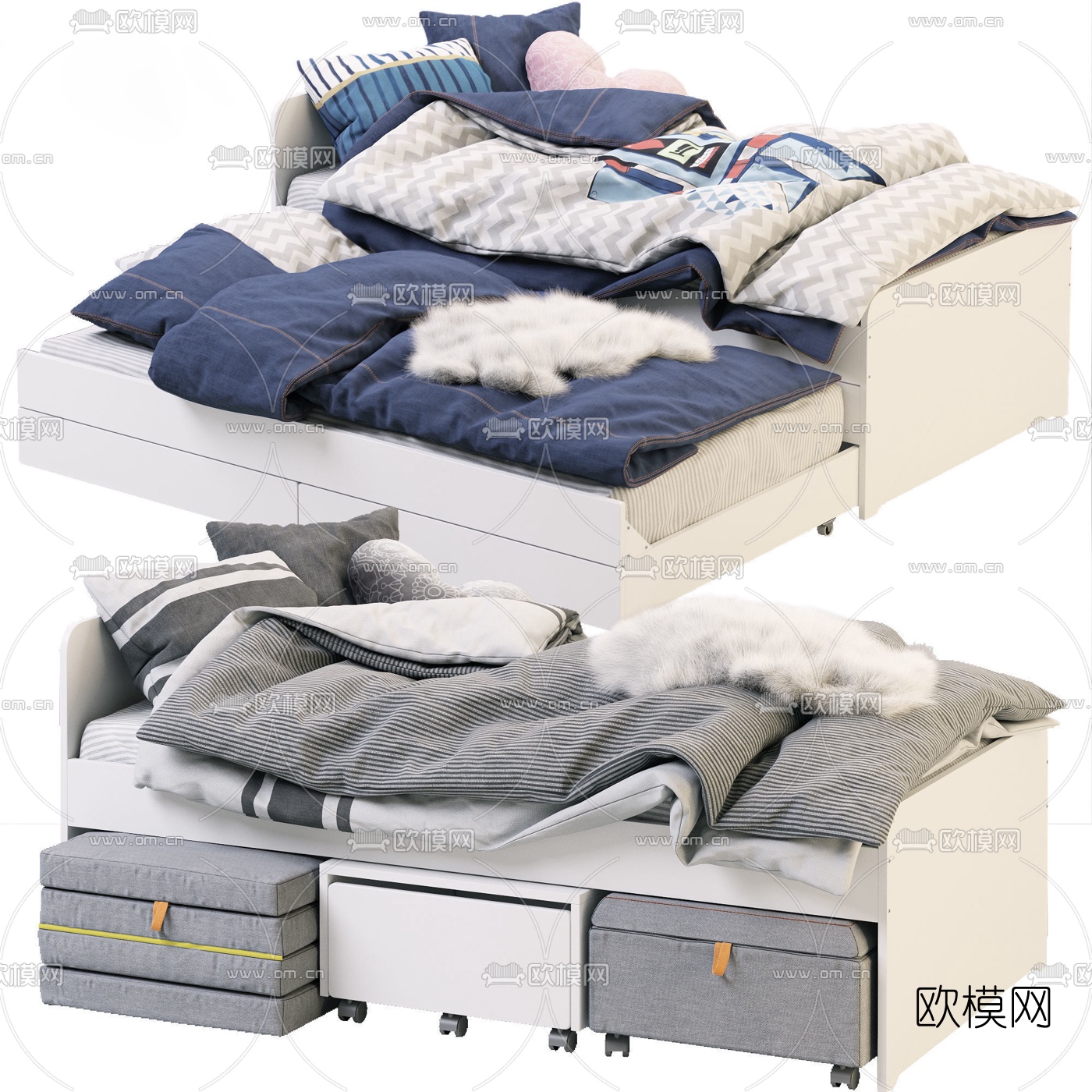 现代宜家多功能沙发床3d模型下载（渲染图1）