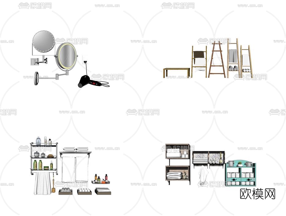 现代毛巾架置物架su模型下载