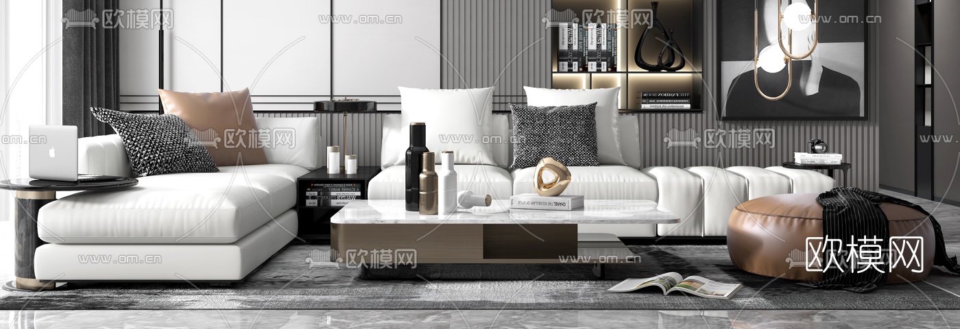 现代轻奢客厅组合沙发3d模型下载（渲染图3）