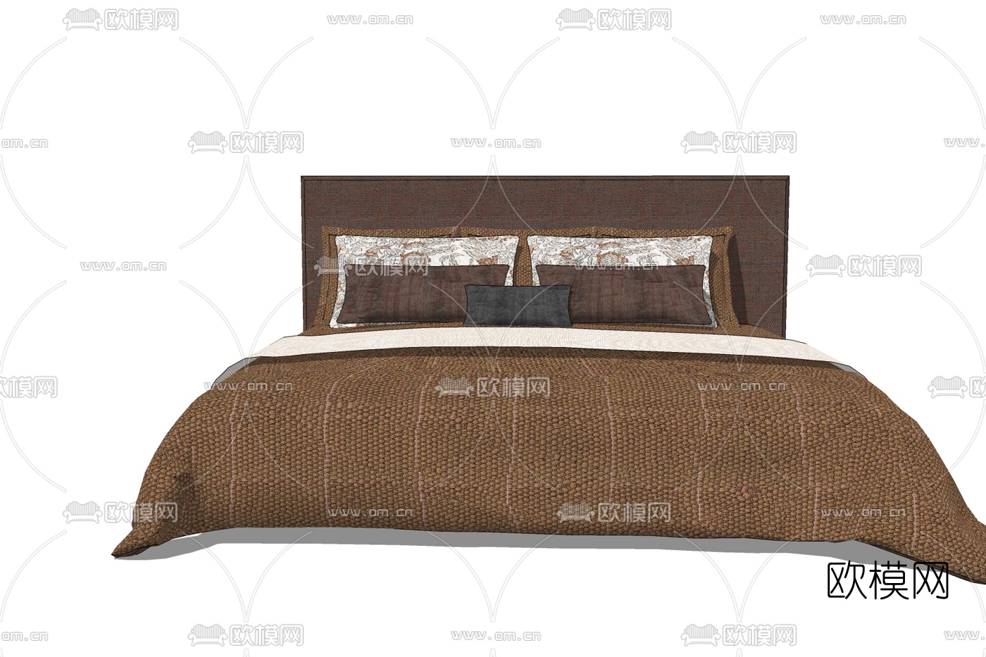 新中式藤编双人床免费su模型下载