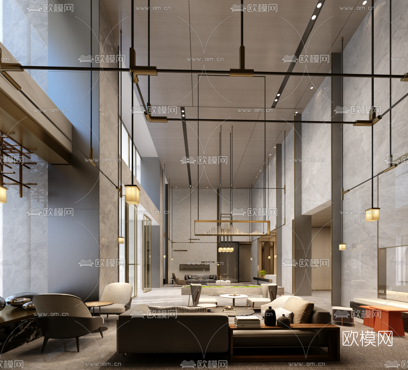 现代轻奢酒店大堂su模型下载（渲染图3）